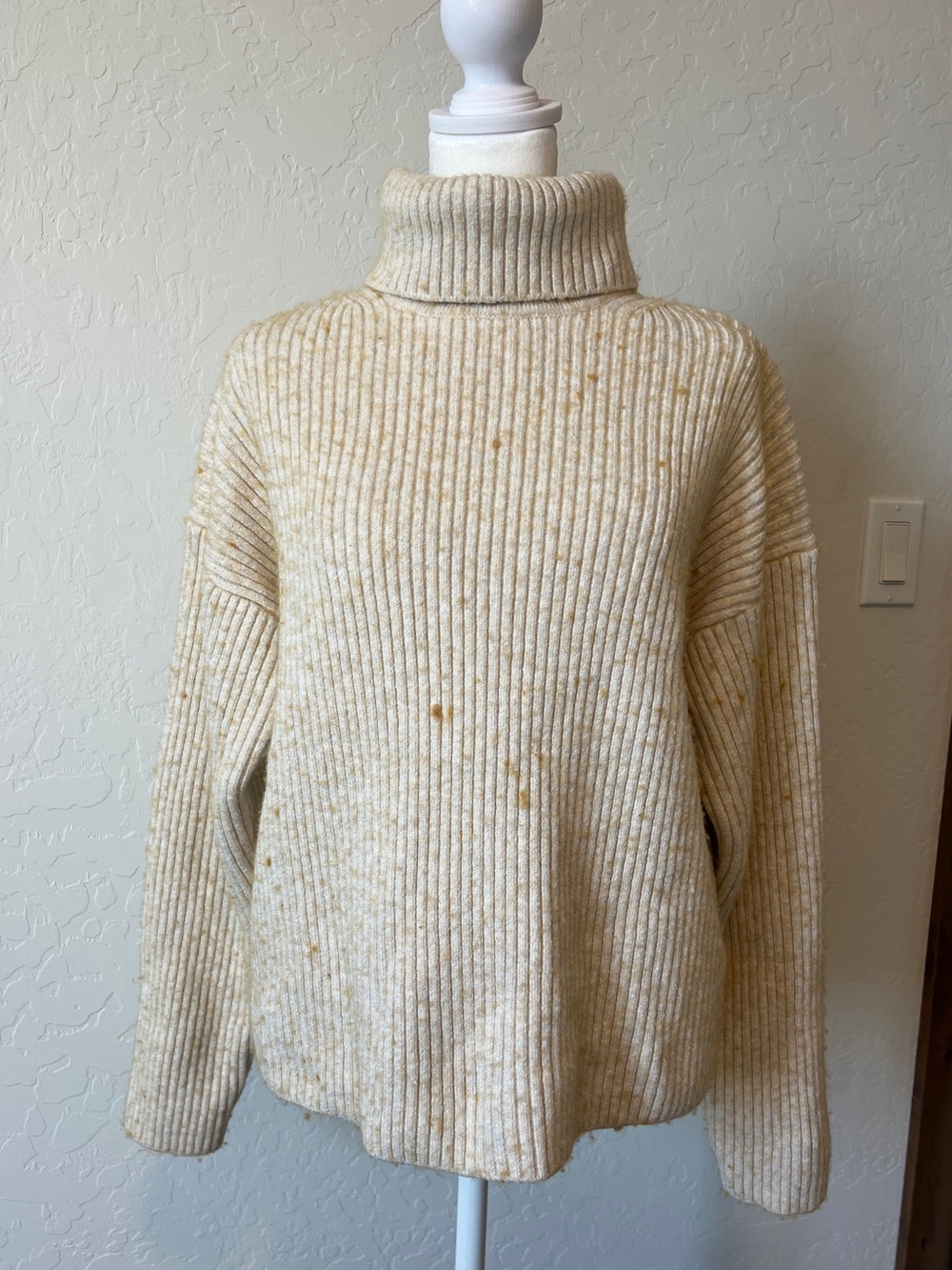 Marine Layer Turtleneck Ribbed Sweater Cream Orange Speckle Cotton Wool Blend M